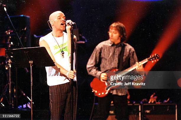 Michael Stipe and Peter Buck of REM during 1995 MTV Video Music Awards Show at Radio City Music Hall in New York City, New York, United States.