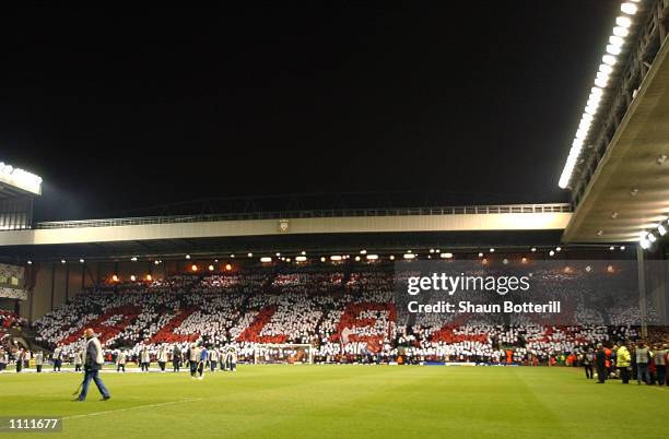 General view of Anfield, home to Liverpool Football Club during the UEFA Champions League Second Stage Group B match between Liverpool and AS Roma...