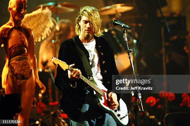 Kurt Cobain of Nirvana during MTV Live and Loud: Nirvana Performs Live - December 1993 at Pier 28 in Seattle, Washington, United States.