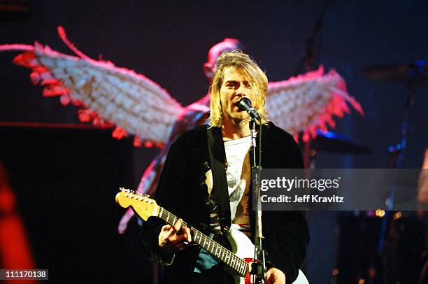 Kurt Cobain of Nirvana during MTV Live and Loud: Nirvana Performs Live - December 1993 at Pier 28 in Seattle, Washington, United States.