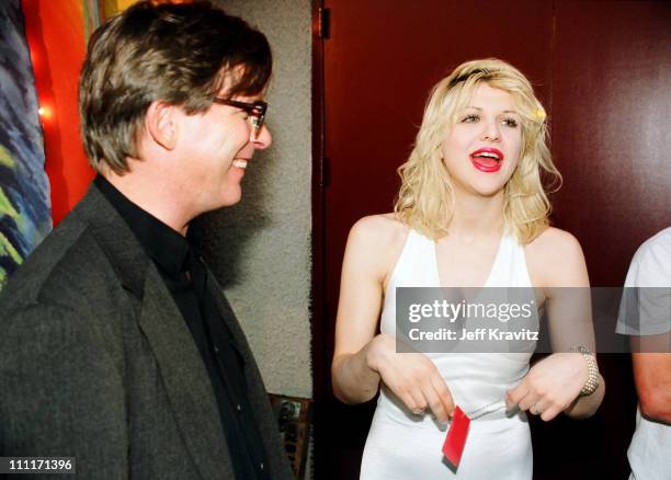 Kurt Loder and Courtney Love during 1993 MTV Video Music Awards in Los Angeles, California, United States.