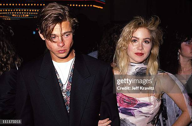 Brad Pitt & Christina Applegate during 1989 MTV Video Music Awards in Los Angeles, California, United States.