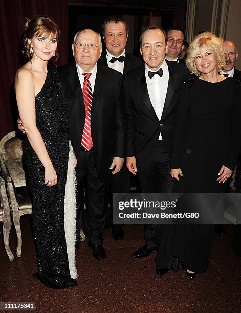 Ksenia Gorbacheva, Former Soviet leader Mikhail Gorbachev, Andrey Trukhachev, actor Kevin Spacey and Irina Virganskaya attend the Gorby 80 Gala at...