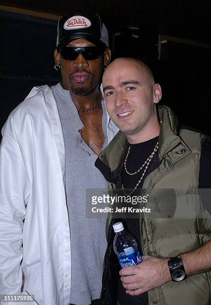 Dennis Rodman and Ed Kowalczyk of Live during The 46th Annual Grammy Awards - Westwood One Backstage at the Grammys - Day 2 at Staples Center in Los...