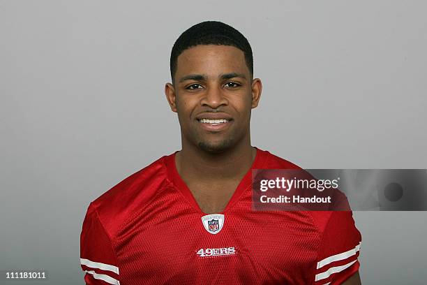 In this handout image provided by the NFL, Michael Crabtree of the San Francisco 49ers poses for his NFL headshot circa 2010 in San Francisco,...