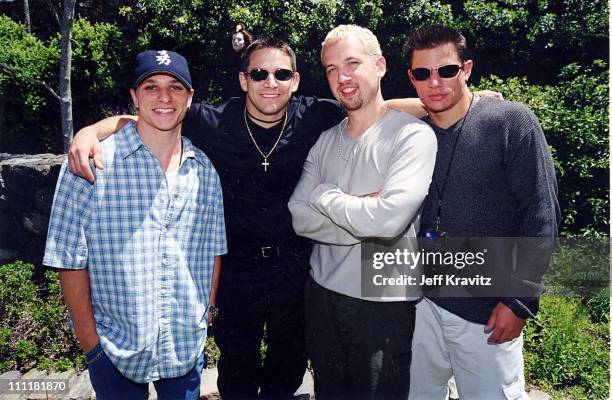 Drew Lachey, Justin Jeffre, Jeff Timmons and Nick Lachey of 98 Degrees attend a MTV special premiere of "Star Wars: Episode I - The Phantom Menace"...