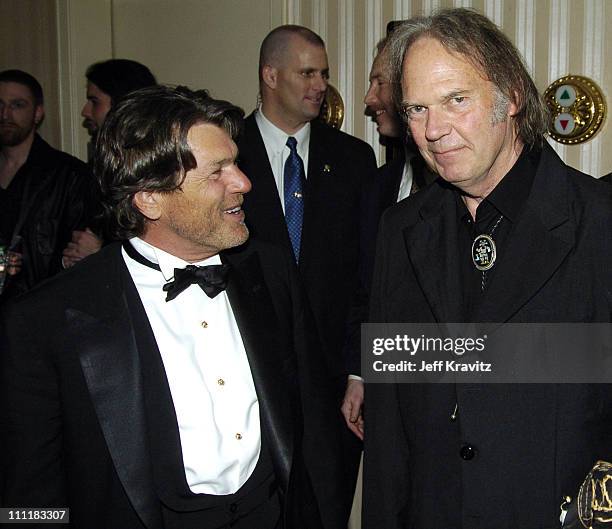 Jann Wenner and Neil Young during 20th Annual Rock and Roll Hall of Fame Induction Ceremony - Audience and Backstage at Waldorf Astoria Hotel in New...