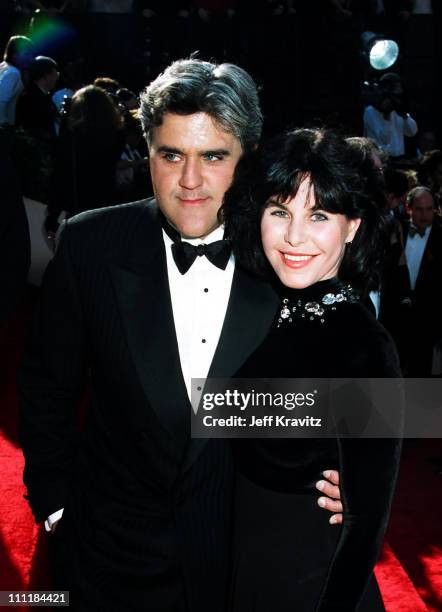 Jay Leno and wife Mavis Nicholson during 1993 Emmy Awards Arrivals in Los Angeles, California.