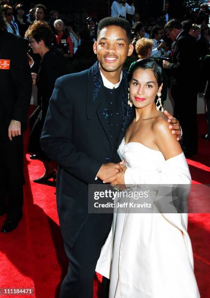 Will Smith and wife Sheree Smith during 1993 Emmy Awards Arrivals in Los Angeles, California.