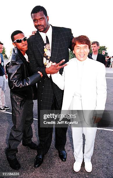 Chris Tucker, Shaquille O'Neal and Jackie Chan during 1998 MTV Video Music Awards at Universal Amphitheatre in Los Angeles, California, United States.