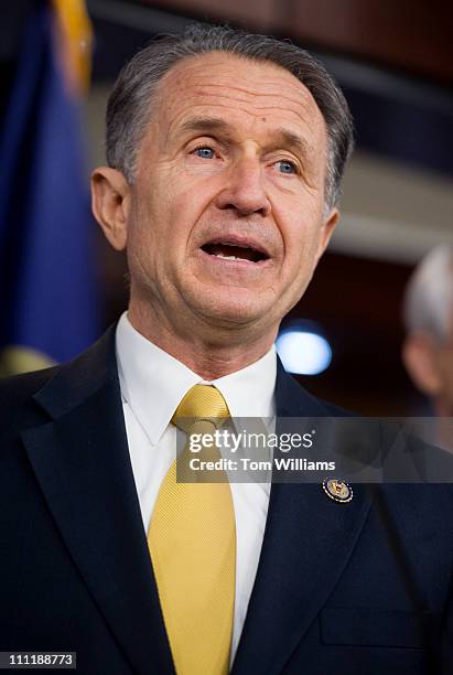 Rep. Wally Herger, R-Calif., speaks at a news conference in the Capitol Visitor Center to release a report entitled "Behind the Veil: The AARP...