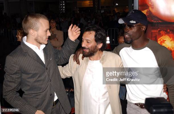 Heath Ledger, Shekhar Kapur & Djimon Hounsou during "Four Feathers" Premiere at Mann Bruin in Los Angeles, California, United States.