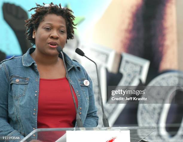 Jehmu Greene, president of "Rock the Vote" during "Rock the Vote" 2004 National Bus Tour - Press Conference at Avalon Parking Lot in Hollywood,...