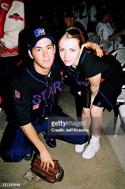 Ryan Reynolds and Melissa Joan Hart during MTV's 10th Annual Rock 'n Jock Baseball Game in Los Angeles, California, United States.