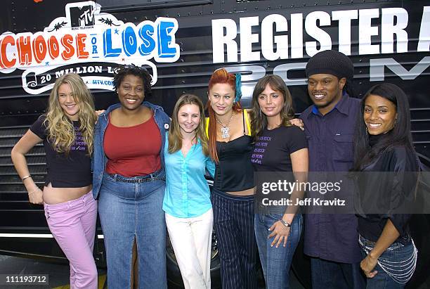 Joss Stone, Jehmu Greene, president of "Rock the Vote," Beverley Mitchell, Sarah Hudson, Eliza Dushku, Sway of MTV and Jada Pinkett Smith