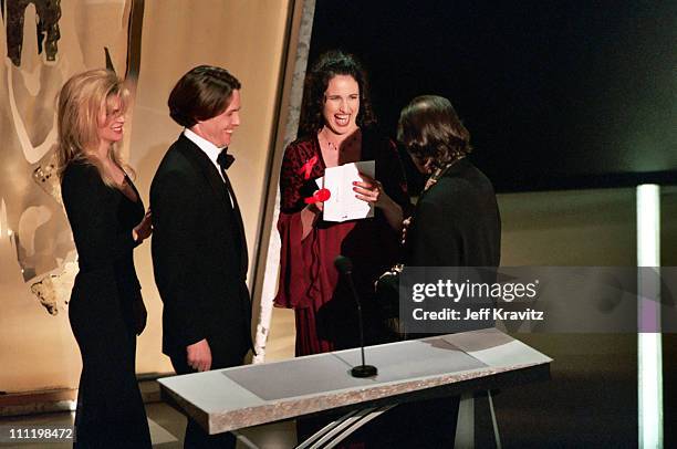 Hugh Grant, Andie MacDowell and Hans Zimmer during 1995 Academy Awards in Los Angeles, California, United States.