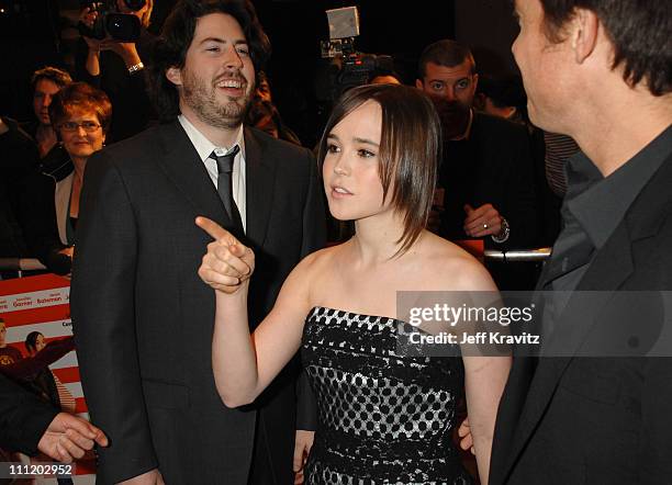Director Jason Reitman, Ellen Page and Jason Bateman at the premiere of Fox Searchlight's "Juno" at the Village Theater on December 3, 2007 in...