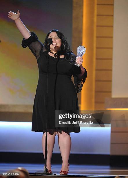 Actress Nikki Blonsky onstage at the 13th ANNUAL CRITICS' CHOICE AWARDS at the Santa Monica Civic Auditorium on January 7, 2008 in Santa Monica,...