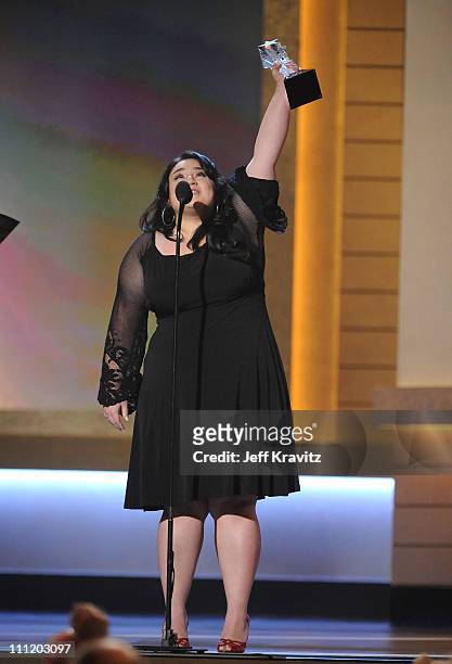 Actress Nikki Blonsky onstage at the 13th ANNUAL CRITICS' CHOICE AWARDS at the Santa Monica Civic Auditorium on January 7, 2008 in Santa Monica,...