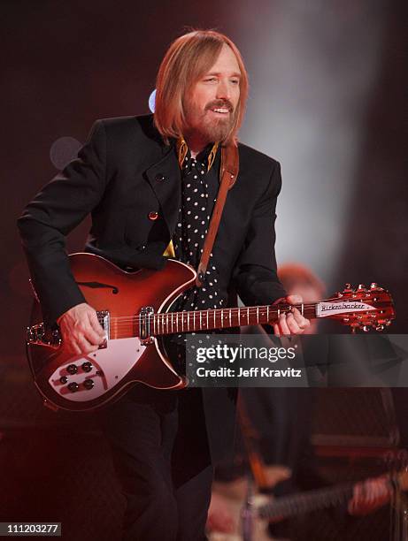 Musicians Tom Petty & The Heartbreakers perform during the 'Bridgestone Halftime Show' at Super Bowl XLII between the New York Giants and the New...