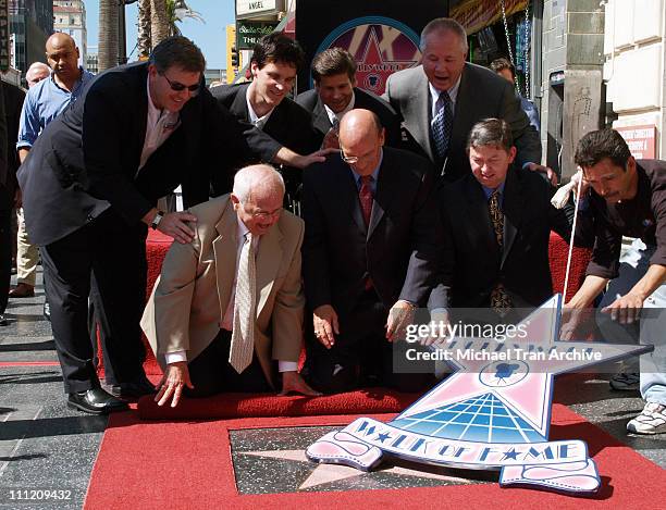 Tim Leiweke, Luc Robitaille, Jim Fox, Tom LaBonge, Johnny Grant, Bob Miller and Leron Gubler