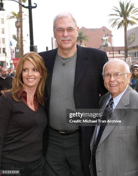 Jeanie Buss, Phil Jackson and Johnny Grant during Jerry Buss Honored with a Star on the Hollywood Walk of Fame at 6801 Hollywood Blvd. In front of...