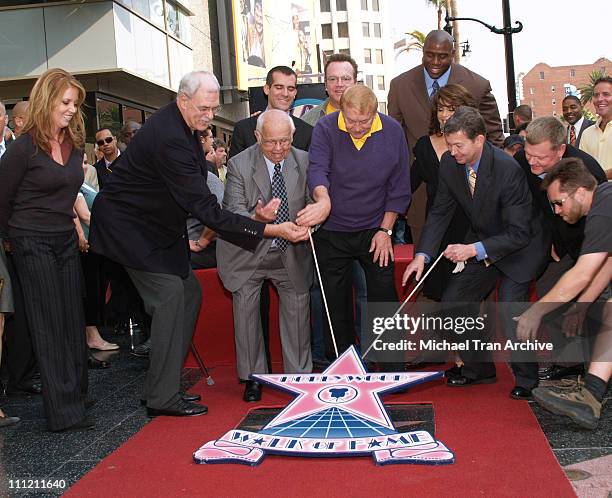 Jeanie Buss, Phil Jackson, Johnny Grant, Eric Garcetti, Jerry Buss, Tom Arnold, Earvin "Magic" Johnson, Paula Abdul