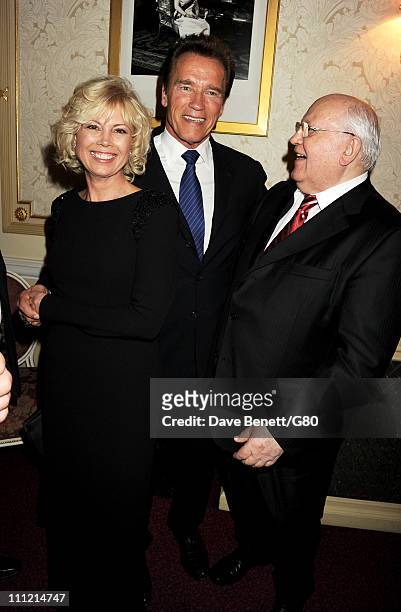 Irina Virganskaya, Arnold Schwarzenegger and Former Soviet leader Mikhail Gorbachev attend the Gorby 80 Gala at the Royal Albert Hall on March 30,...