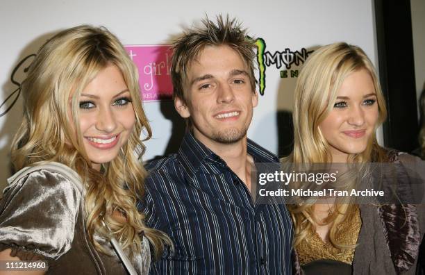 Aly Michalka, Aaron Carter and AJ Michalka during Aaron & Angel Carter's Birthday Party - December 15, 2006 at SHAG Nightclub in Hollywood,...