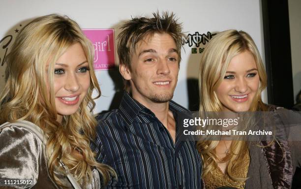 Aly Michalka, Aaron Carter and AJ Michalka during Aaron & Angel Carter's Birthday Party - December 15, 2006 at SHAG Nightclub in Hollywood,...