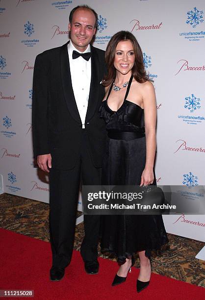 Victor Luis of Baccarat and Alyssa Milano during Baccarat Presents the Lighting of the UNICEF Crystal Snowflake and Chandelier Display on Rodeo Drive...