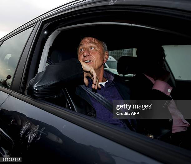 Johan Cruyff arrives on March 30, 2011 at the Amsterdam ArenA. The board of directors of Ajax resigned during a special meeting of the member council...