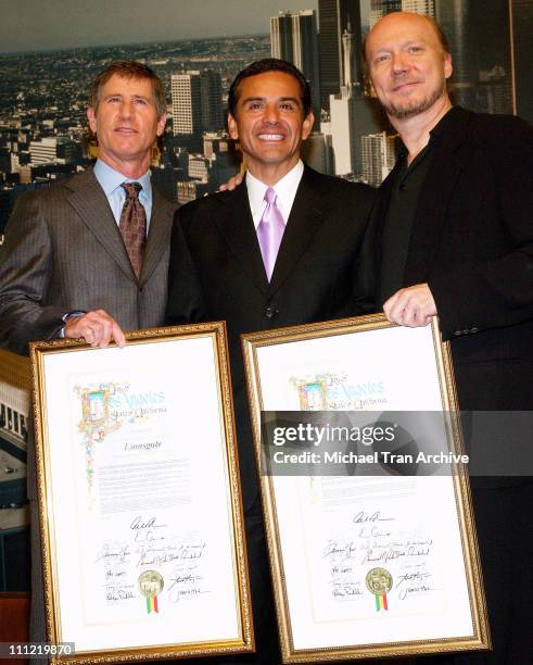 Jon Feltheimer, CEO of Lionsgate, Antonio Villaraigosa, Mayor of Los Angeles and Paul Haggis, director of CRASH