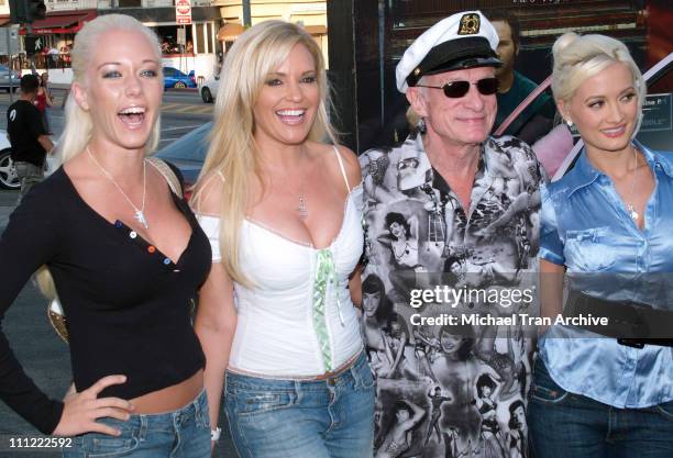 Hugh Hefner with Playmates Kendra Wilkinson, Bridget Marquardt and Holly Madison