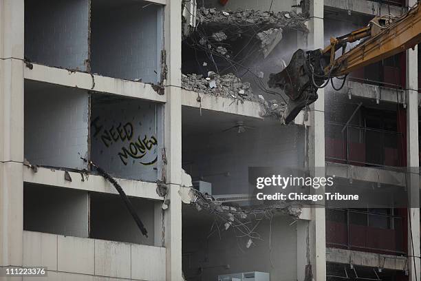 The Cabrini-Green high-rise building is razed in Chicago, Illinois, on Wednesday, March 30, 2011.