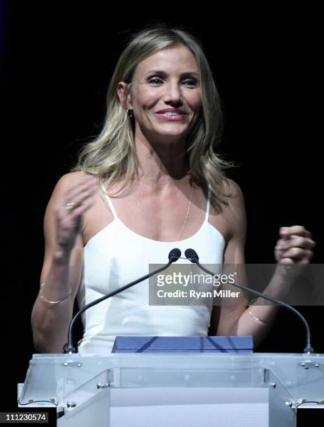 Actress Cameron Diaz accepts her Female Star of the Year award onstage during CinemaCon, the official convention of the National Association of...