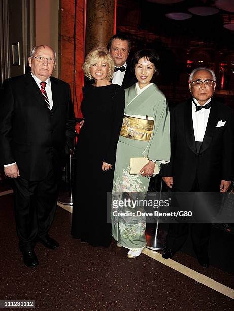 Former Soviet leader Mikhail Gorbachev, Irina Virganskaya, Andrey Trukhachev, guest and Shoo Iwasaki attend the Gorby 80 Gala at the Royal Albert...