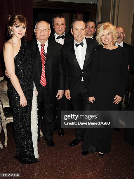 Ksenia Gorbacheva, Former Soviet leader Mikhail Gorbachev, Andrey Trukhachev, actor Kevin Spacey and Irina Virganskaya attend the Gorby 80 Gala at...