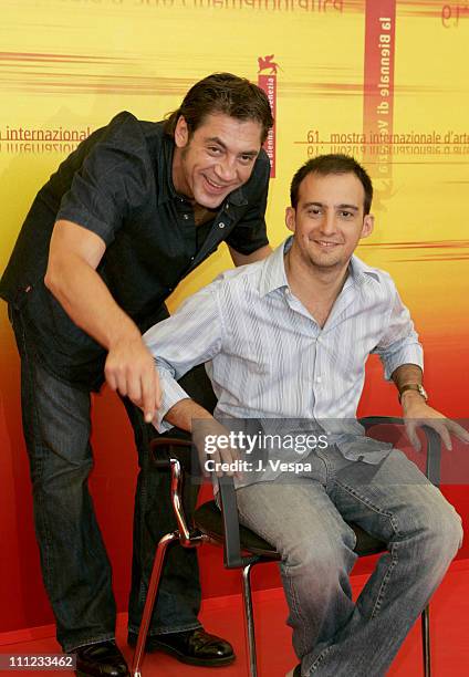 Javier Bardem and Alejandro Amenabar during 2004 Venice Film Festival - "Mar Adentro" - Photo Call at Casino in Venice Lido, Italy.