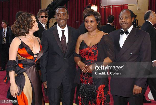 Don Cheadle, nominee Best Actor in a Leading Role for "Hotel Rwanda" with Bridgid Coulter , Paul Rusesabagina and wife Tatiana