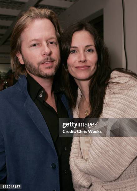 David Spade and Courteney Cox Arquette during Photographer's Gallery Presents Slim Aarons Curated by Kate Spade at Fred Segal Cafe in West Hollywood,...