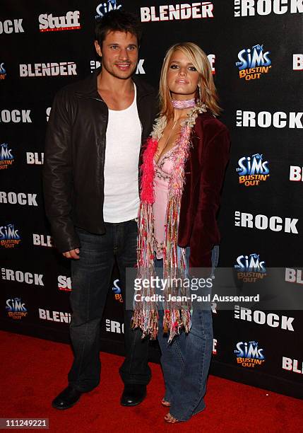 Nick Lachey and Jessica Simpson during STUFF Magazine and Blender Host Kid Rock's After - Party For The 2003 American Music Awards- Red Carpet/Inside...