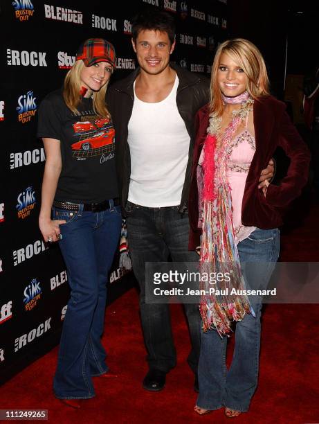 Ashlee Simpson, Nick Lachey and Jessica Simpson during STUFF Magazine and Blender Host Kid Rock's After - Party For The 2003 American Music Awards-...