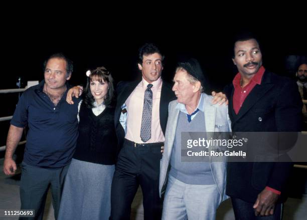 Talia Shire, Burt Young, Sylvester Stallone, Burgess Meredith, and Carl Weathers