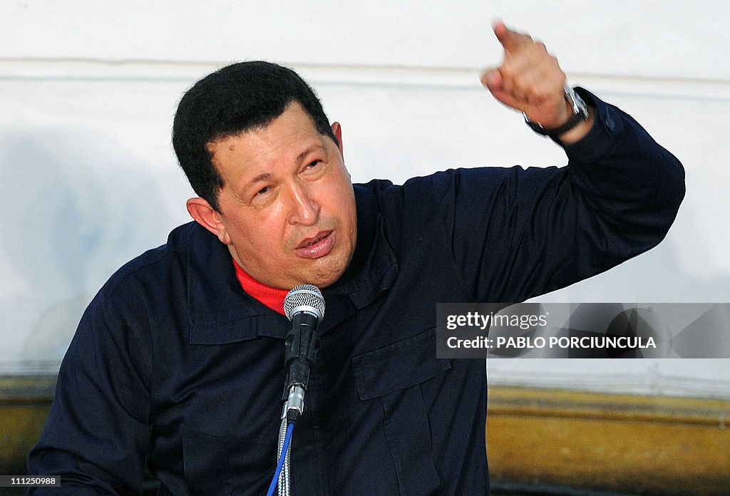 Hugo Ch Venezuelan President Hugo Chavez speaks during an act at the Faculty ...