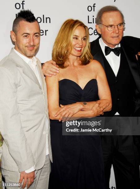 Alan Cumming, Jessica Lange and Charles Grodin during Jessica Lange Honored by the Film Society of Lincoln Center - Green Room at Avery Fisher Hall...