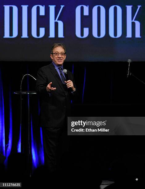 Actor/comedian Tim Allen speaks during a dinner for former Chairman of The Walt Disney Studios Dick Cook who was presented with the Will Rogers...