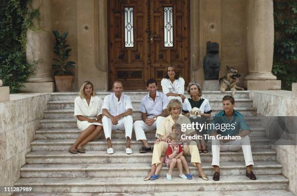 Prince Charles and Diana, Princess of Wales with their sons Prince William and Prince Harry whilst holidaying in Majorca with the Spanish royal...