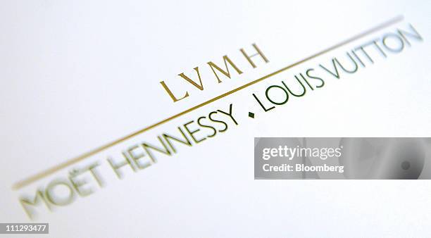 Moet Hennessy Louis Vuitton SA logo sits on display at a