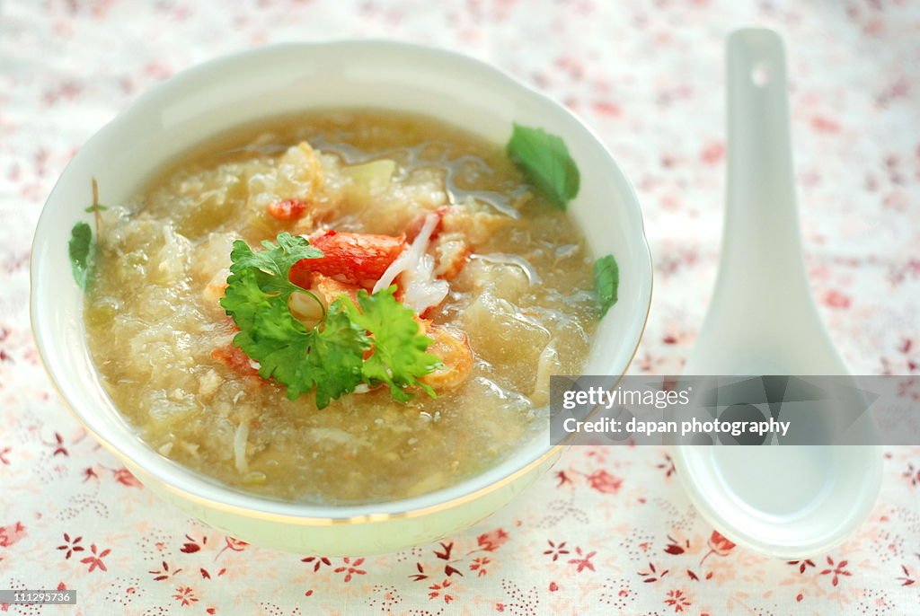 Seafood with winter melon soup